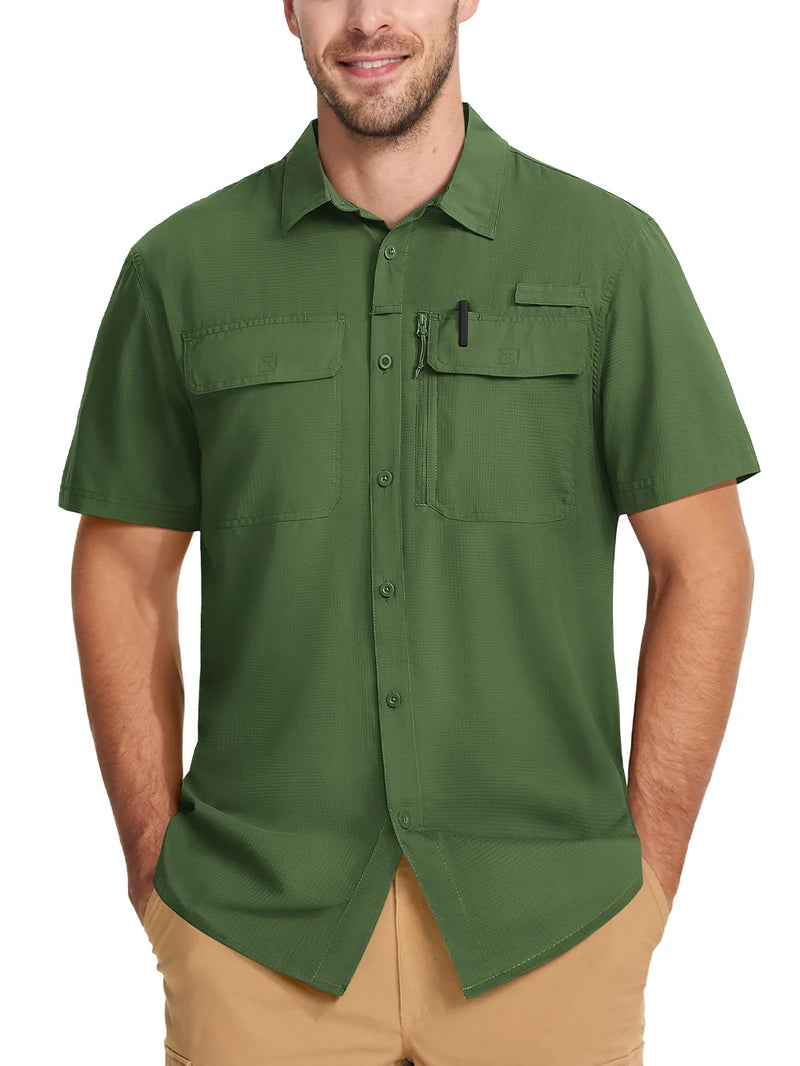 TACVASEN Short Sleeve Fishing Shirts Men's UPF 50+ Sun Protection Cargo Work Shirts Mesh Breathable Quick Dry Hiking Shirts Man