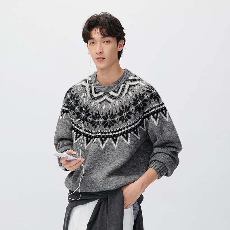 Semir Men Knit Sweater Geometric Jacquard Vintage Style Crew Neck 2026 New Winter Daily Wear Urban Casual Style