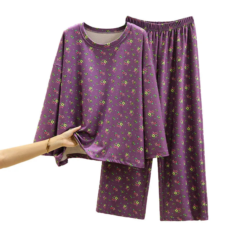 Winter Sleepwear Set New Floral Printed Women Pajama De Velvet Warm Sleeping Clothes Big Size Thicken Home Wear Pijama Mujer