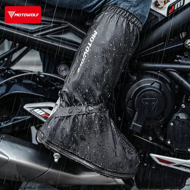 ស្រោមស្បែកជើងម៉ូតូ Motowolf ការពារទឹកជ្រាប ៤០ សង់ទីម៉ែត្រ ស្រោមស្បែកជើងភ្លៀងឆ្លុះបញ្ចាំងសម្រាប់បុរសស្ត្រី ធ្វើពី PVC មិនរអិល ការពារភ្លៀង