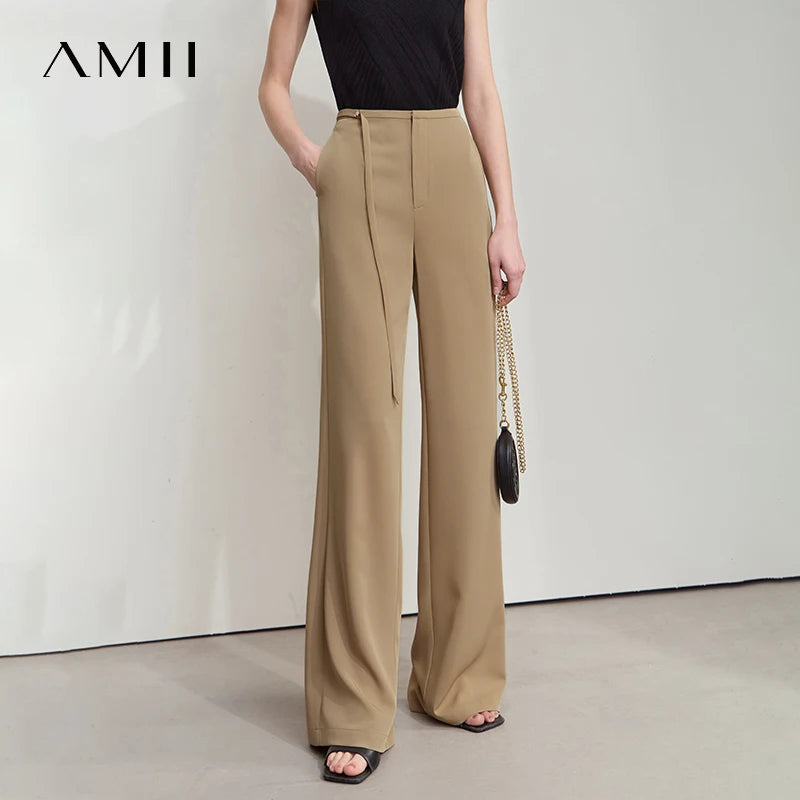 ខោ AMII Office Lady Solid Women Summer 2026 ខោជើងវែងថ្មីធ្វើពីឫស្សីតុបតែងលម្អដោយធម្មជាតិ ចង្កេះធំទូលាយ ម៉ូដសម្រាប់នារី 12521049