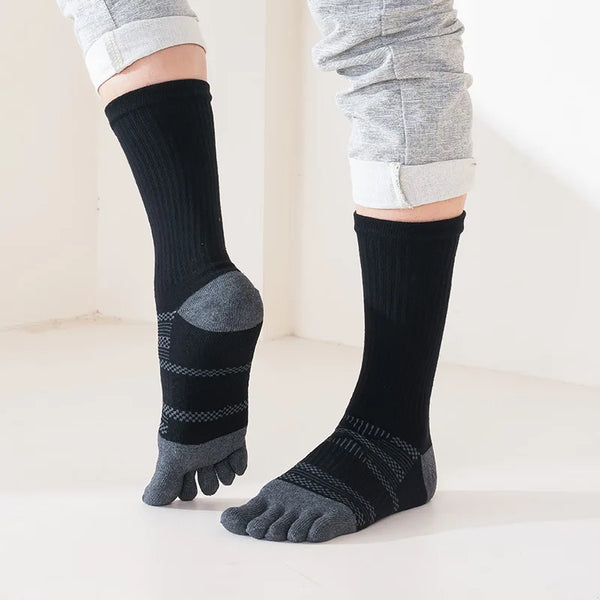 WRELS 1/5 Pairs Compression Five-Toe Socks Breathable Sports Toe Socks Women Men Cushioned Moisture-Wicking Running Crew Socks