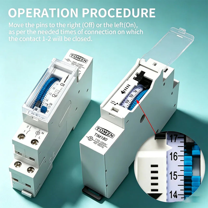 24-Hour Programmable Timer Switch Relay – 110V/220V 16A Battery Backup DIN Rail for Pump/Motor/Oxygen Generator Transparent Case