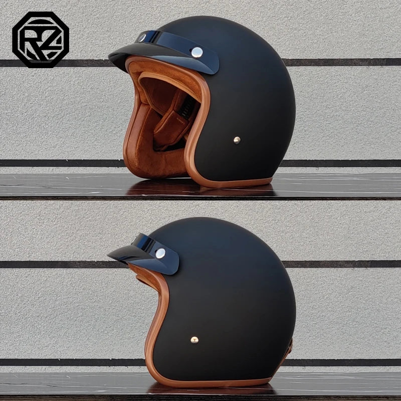 ORZ Classic Retro Face Out Motorcycle Helmet 3/4 Half Helmet, Suitable for Motorcycle Jet Helmets Adult Men and Women