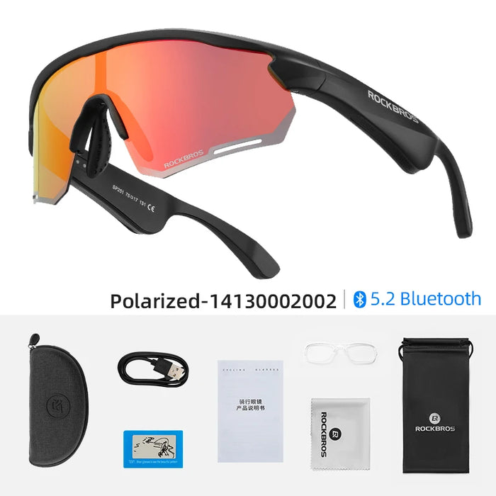 ROCKBROS Polarized Glasses Wireless Bluetooth 5.2 Sunglasses Headset Telephone Driving MP3 Riding Cycling Eyewear UV400 Goggles 14130002002 CHINA