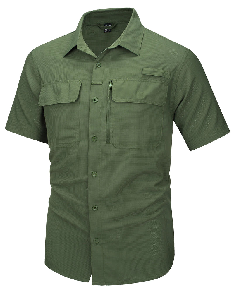 TACVASEN Short Sleeve Fishing Shirts Men's UPF 50+ Sun Protection Cargo Work Shirts Mesh Breathable Quick Dry Hiking Shirts Man