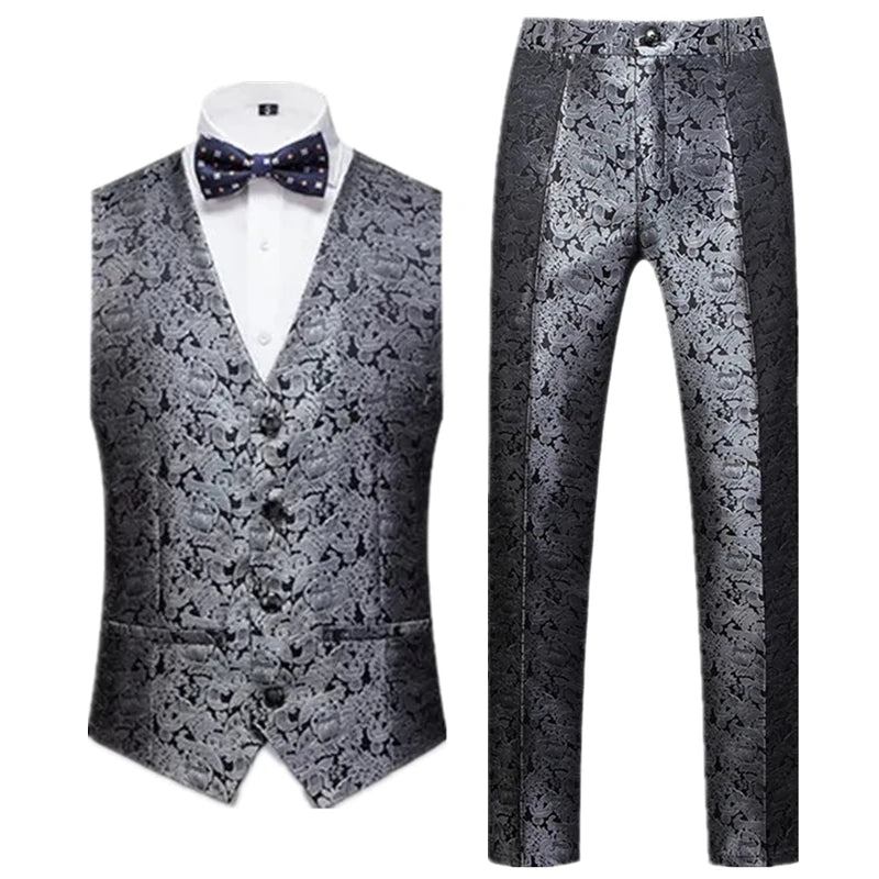2026 New Men's Sleeveless Vest with Trousers, Wedding Party 2-Piece Set, White, Black, Red, Purple, Asian Size M-6XL