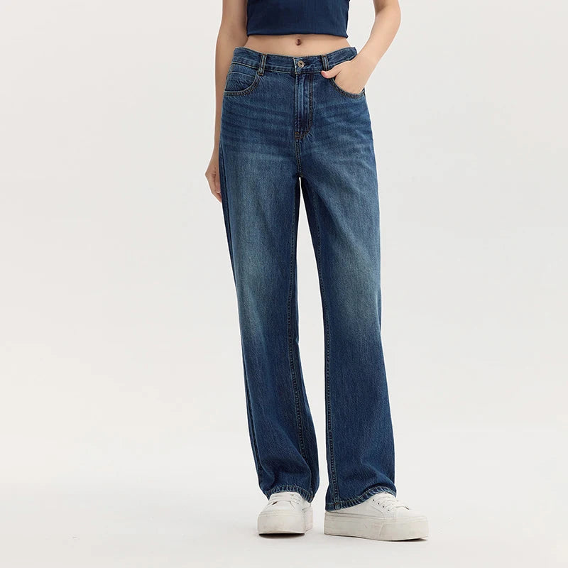 Semir Cotton Pants  High Waist Loose Women 2025 Autumn Slim Fit Retro Style Long Denim Jeans Casual Comfortable Fit