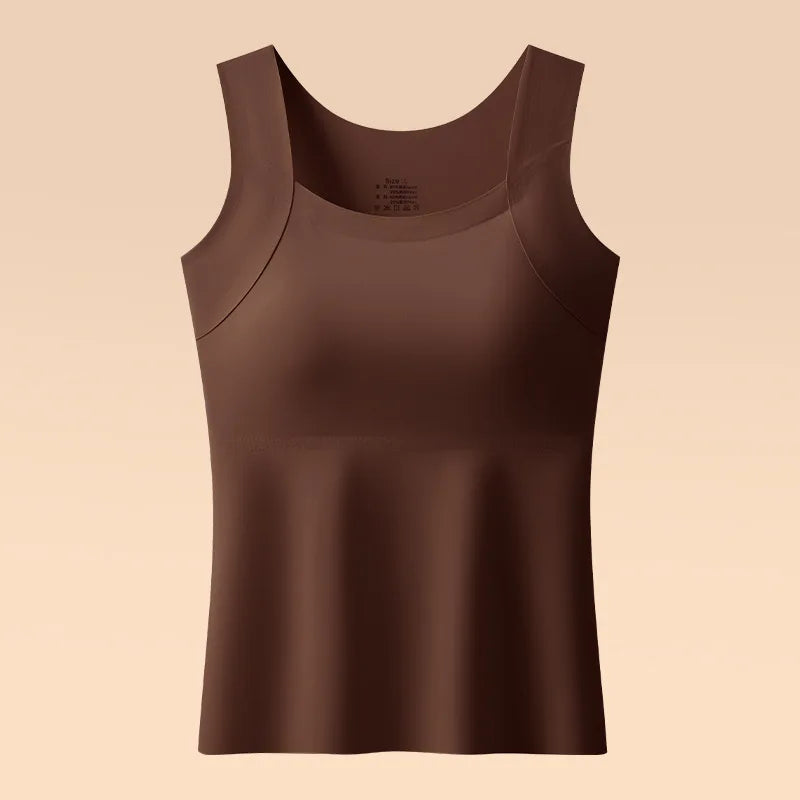 Beauty and Warmth Chest Pad Vest Fixed Cup Bra Integrated Backing Underwear Sleepwear Base Shirt Women One Piece Pajamas Top
