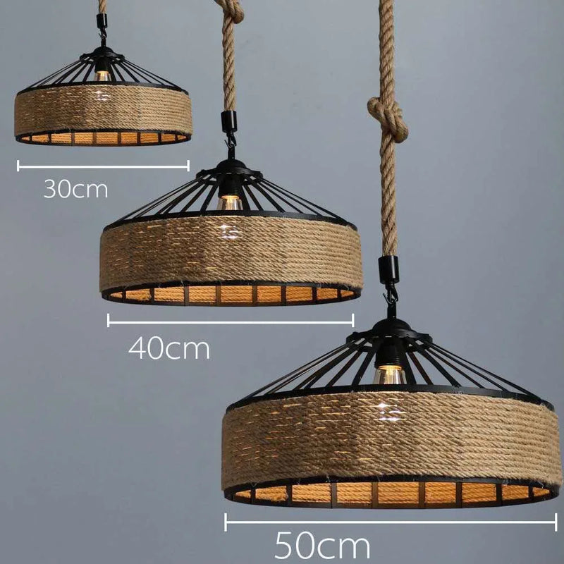 JOYINLED Industrial Hemp Rope Chandelier Vintage Metal Pendant Lamp Retro Hanging Lamp for Dining Room Living Room  30/40/50CM