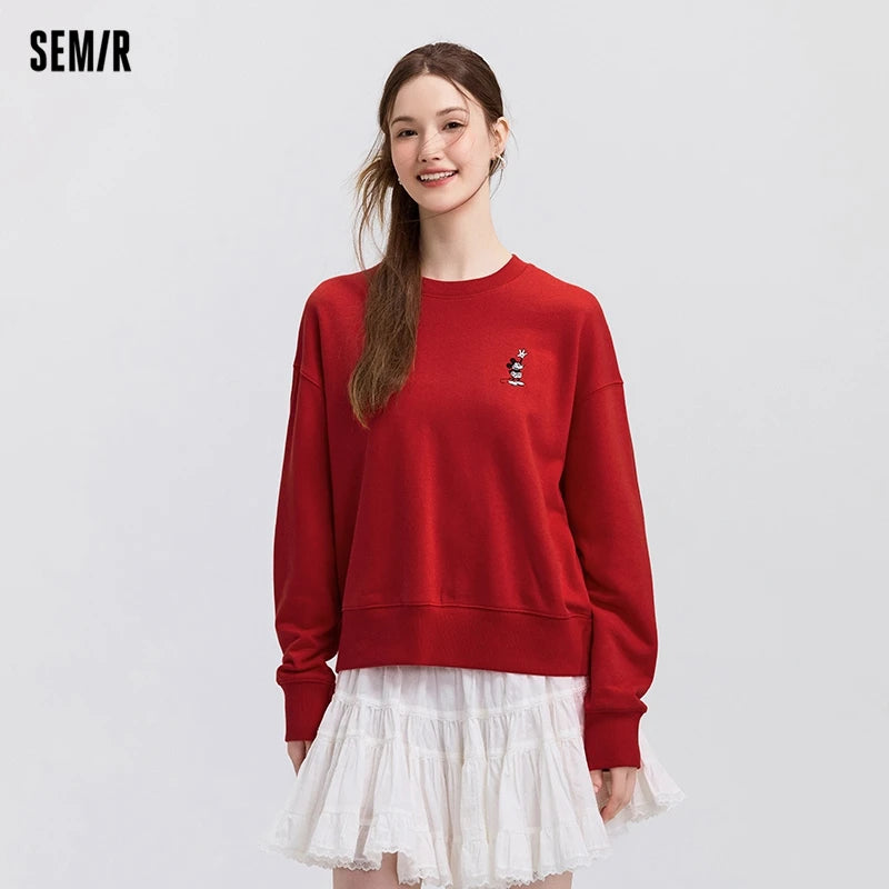 Semir Oversize Hoodie Women Spring Embroidered Split Basic Layer Trendy Pullover Casual Loose Comfortable Stylish Top