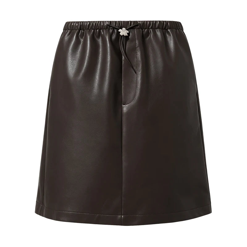 Amii Women's Faux Leather A-Line Mini Skirt Straight Fit Slimming Casual Commuter Minimalist Winter 2026 Mini Skirts 12624007