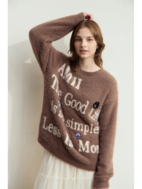 AMII Minimalist Sweater for Woman 2026 Winter New O-neck Versatile Women's Sweater Jacquard Embroidered Pullover Tops 12454022