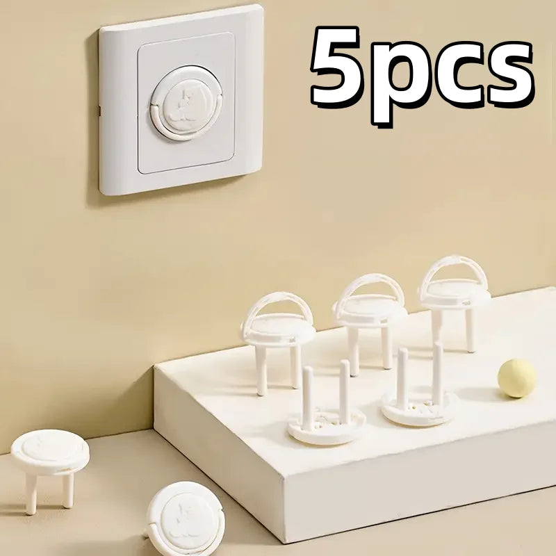 5pcs EU Childproof Socket Covers - Safety Plug Protectors with Pull Rings, Durable Outlet Guards for European Standard Sockets