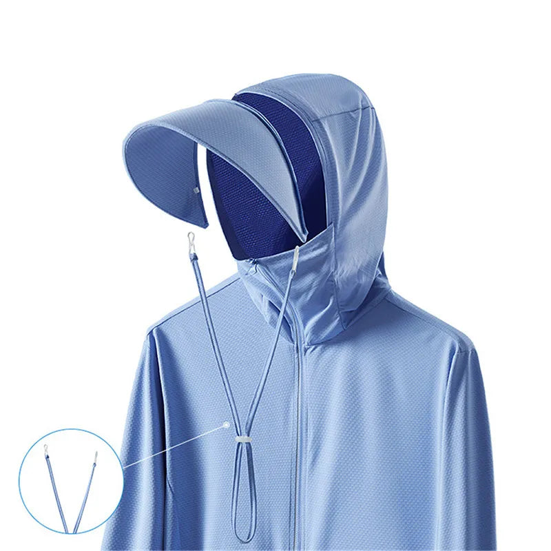 2026 New Women Long-sleeved Hooded Sunscreen, Summer Men Universal UV Light Breathable Jacket, Ice Silk Sports Coat