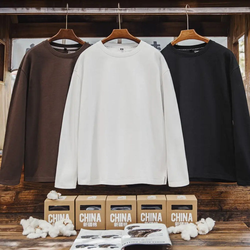 Maden Men's 100% Cotton Heavyweight T-Shirt Long Sleeve Loose Fit Layering Tee Basic Casual Tops for Spring Autunm 1/2/3Pcs