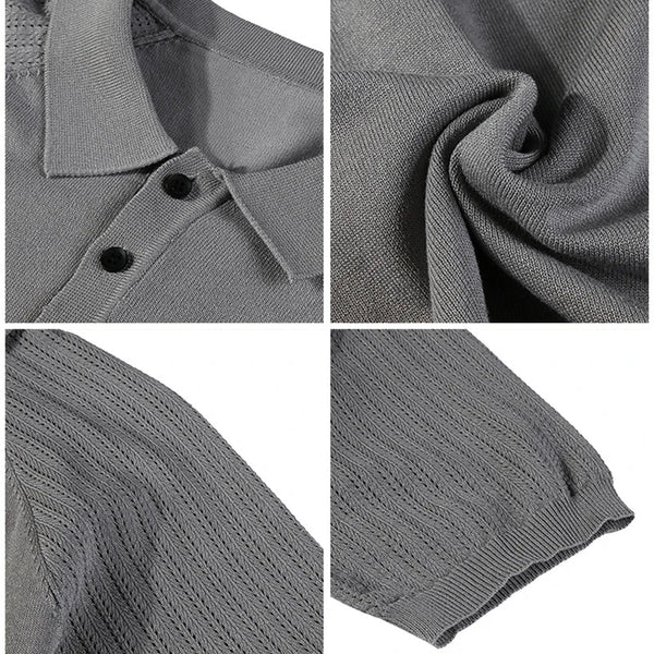 Men's Ice-Silk Polo Shirt – Breathable, Wrinkle-Resistant & Cooling Short Sleeve Knit Top with Structured Shoulders