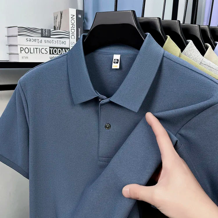 Men 100% Mercerized Cotton Polo Shirt Solid Short Sleeve Casual Business Tops Odor Resistant Premium 205g Summer