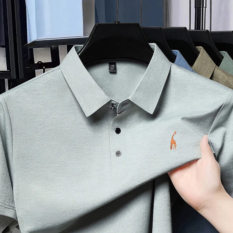 Quality Man T-Shirt Polo Shirt Lapel Button Giraffe Embroidery British Style Summer Hot-Selling Casual Fashion Golf MensClothing