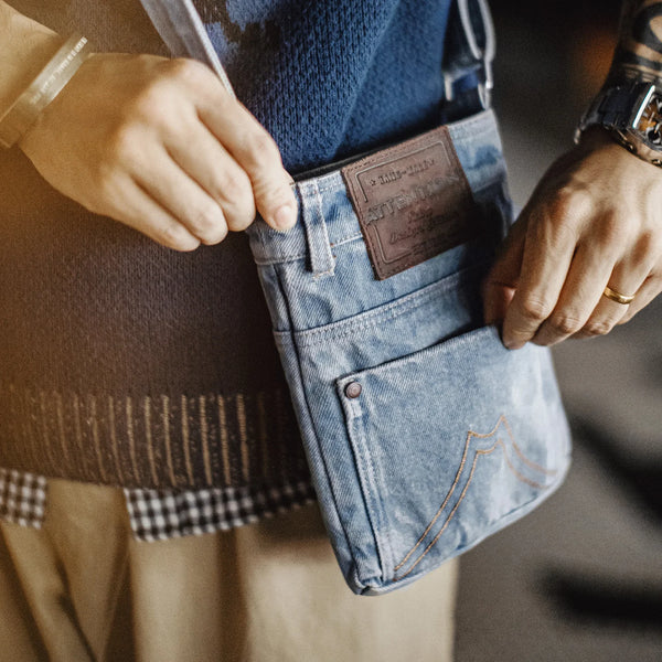 កាបូប Maden Vintage Washed Blue Denim Crossbody Bag Unisex Canvas Messenger Bag Commercial Shoulder Tote & Coin Purse សម្រាប់ប្រើប្រាស់ប្រចាំថ្ងៃ