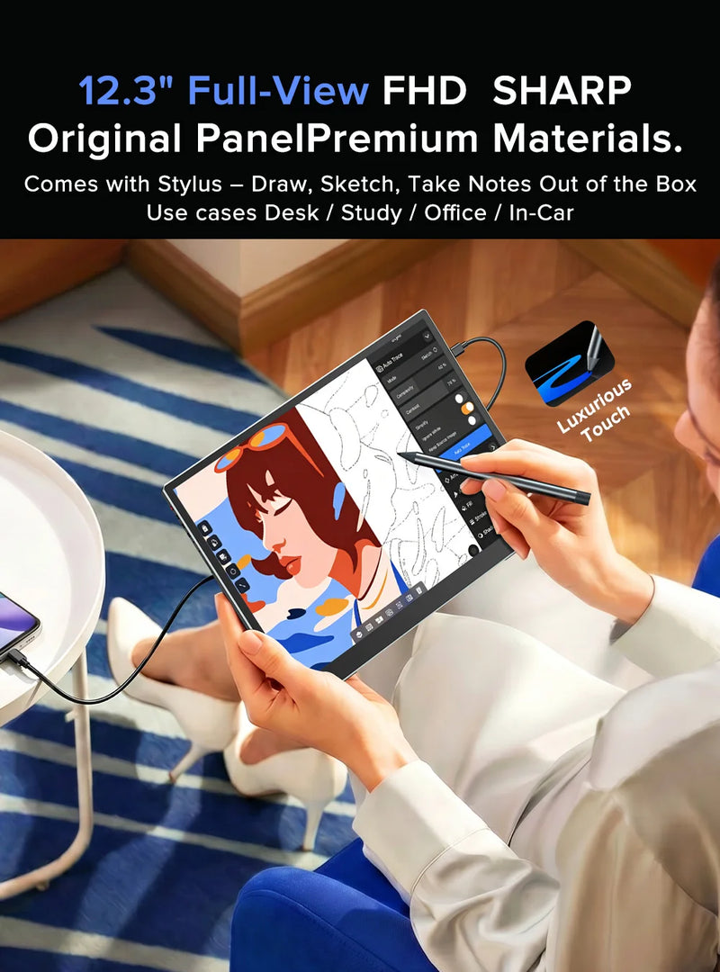 ក្ដារគូររូប UPERFECT ទំហំ 12.3 អ៊ីញ ជាមួយប៊ិច Stylus សម្រាប់ម៉ូនីទ័រចល័ត Switch 2 អេក្រង់ប៉ះស្តើងបំផុត អេក្រង់ IPS 1280P