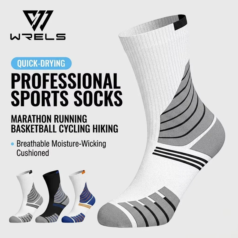 WRELS 1/2/3 Pairs Badminton Socks Cushioned Crew Athletic Socks Men Women Compression Breathable Tennis Gym Running Socks
