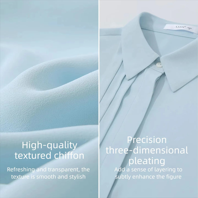 Amii Women's Blouse 2026 Summer New Lapel Collar Asymmetric Dolman Sleeve Chiffon Top Loose Fit Women's Elegant Blouses 12642052