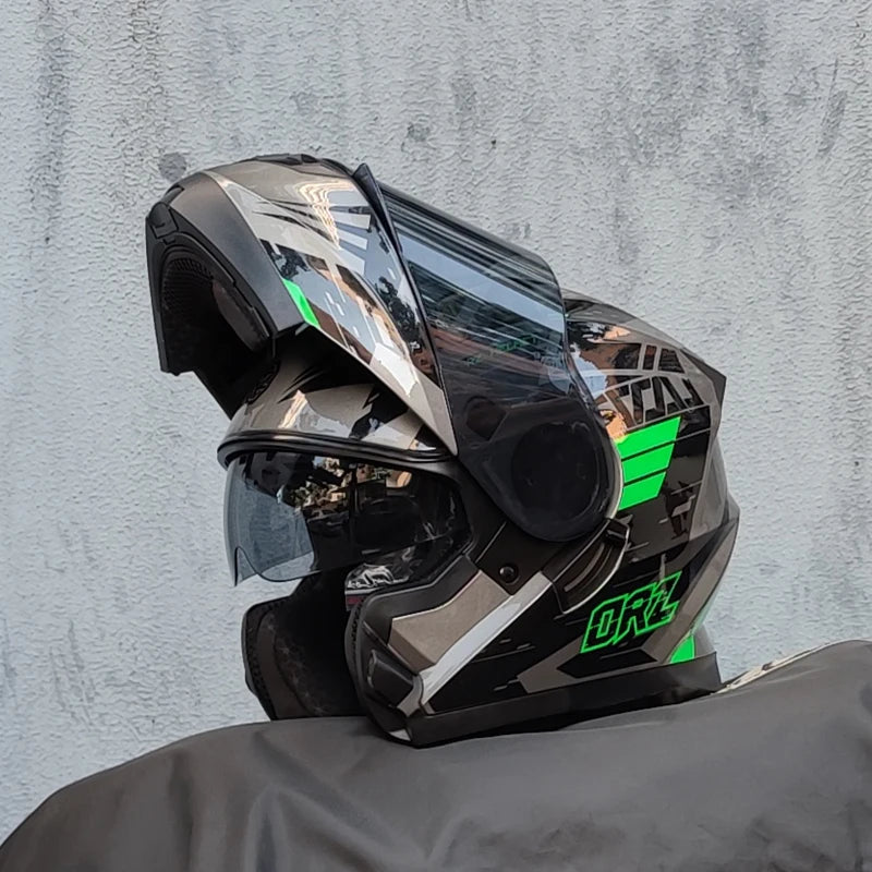 ORZ-162 motorcycle helmet, modular flipped full face helmet, long-distance off-road helmet with built-in sunshade