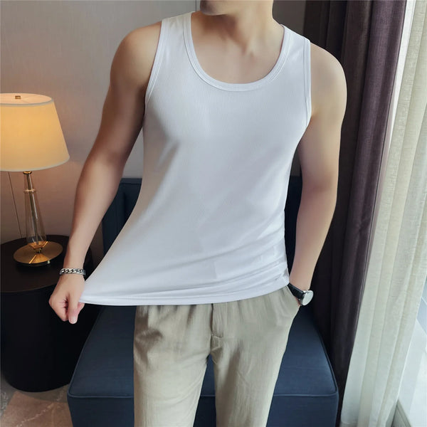 Men's Ribbed Cotton Blend Tank Top – Slim Fit Sleeveless Athletic Vest for Summer Fitness & Casual Wear