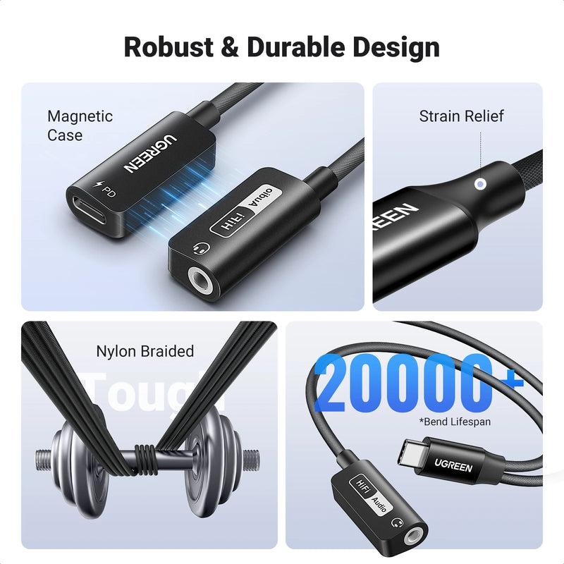 UGREEN USB Sound Card Type C to 3.5mm AUX Cable Adapter Earphone Converter DAC Chip PD QC Charging Sound Card for Headset