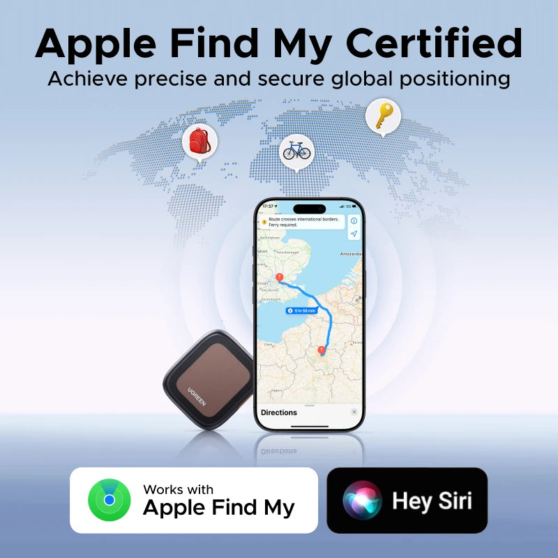 UGREEN Finder Pro Tracker Tags (iOS Only) Solar Powered Bluetooth Air Smart Tags Item Finder Compatible with Apple Find My