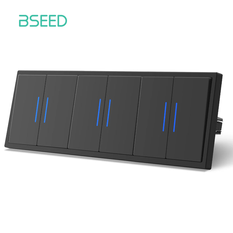 BSEED Button Switch 1/2Gang 1Way Wall Power Socket Wall Light Switch With LED Indicator Plastic Frame Switch Black Color