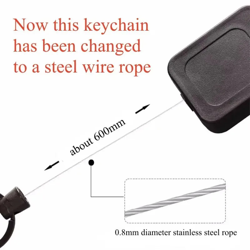 1pc Stainless Steel Rope Back Clip Key Chain Anti-theft Keychain Easy To Pull Telescopic Buckle Key Ring High Rebound Keyring
