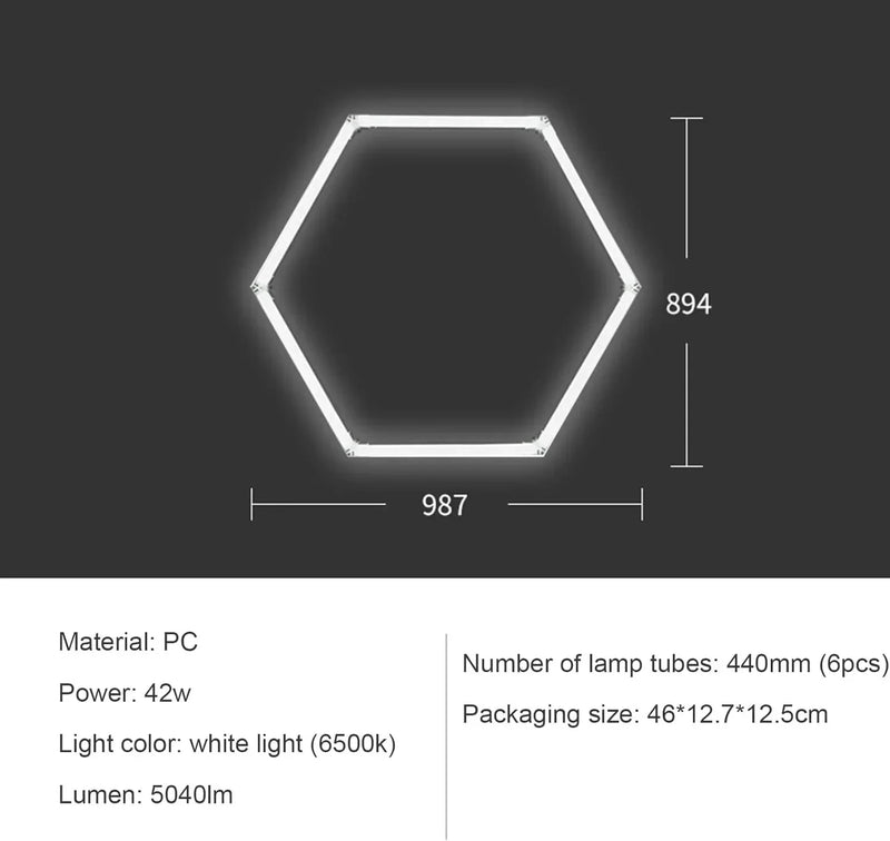 Hexagon Garage Lights Grids LED Ceiling Lamp 6500K Super Bright Honeycomb Lights Ceiling for Warehouse Car Shop Exhibition Hall