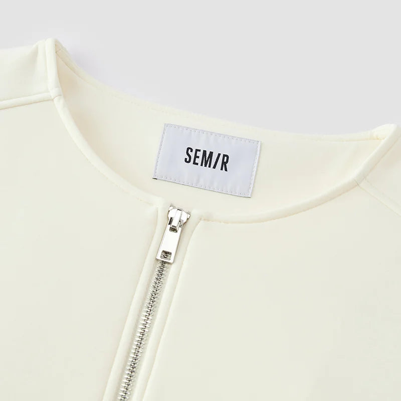 Semir Women Jacket Bubble Hem Solid Crew Neck Loose Dropped Shoulder Soft Casual Style Autumn Outerwear Daily Wear 2026