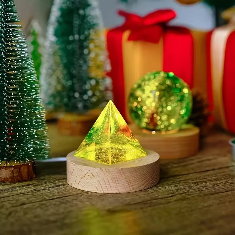 8cm Wooden LED Light with USB Plug in Display Base Round Wooden Stand Battery Powered 3D Resin Art Crystal Glass Holder