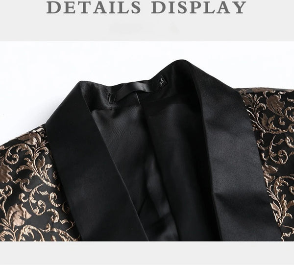 2027 New Men's Two-Piece Suit Set: Jacquard Jacket Paired with Black Pants, Perfect for Weddings, Parties, Stage Performances.