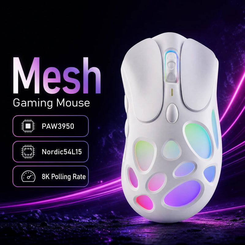 NEW Akko Mesh Wireless 8K Polling Rate Gaming Mouse PAW3950 Sensor 42000 DPI 90g Adjustable Long Battery Life Esports Mouse
