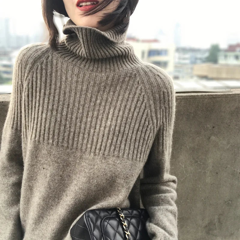 Casual Women Autumn Winter Pullover Top New Turtleneck Warm Knitwear Sweater Long Sleeve Jumper Ladies Base Wear Inner Tops