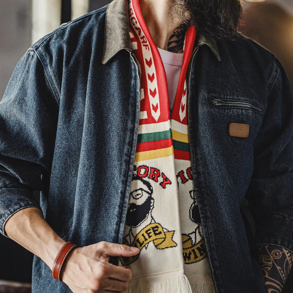 ក្រមា Maden Champion Fan Scarf ក្រមាលំនាំ Jacquard ផ្ទុយគ្នាជាមួយនឹងគែម ទន់ និងកក់ក្តៅសម្រាប់ពាក់ក្នុងរដូវរងាសម្រាប់ Unisex