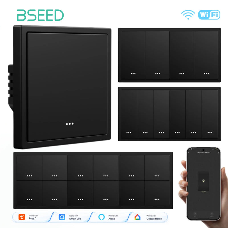 BSEED E Series Smart WIFI Light Switch 1/2/3/4Gang Smart Click Button Switch For Stairs Plastic Frame Tuya Smart Life Control