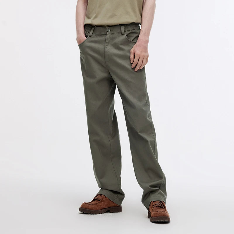 Semir Fleece Pants Men Solid Color Versatile Cargo Pants Elastic Waist Loose Straight Leg Trendy 2026 Winter Casual Wear
