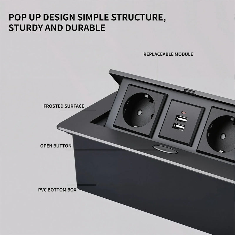 Multifunctional Slow-Rise Pop-Up Socket with UK USB/HDMI - Aluminum Alloy Embedded Conference Desk Socket