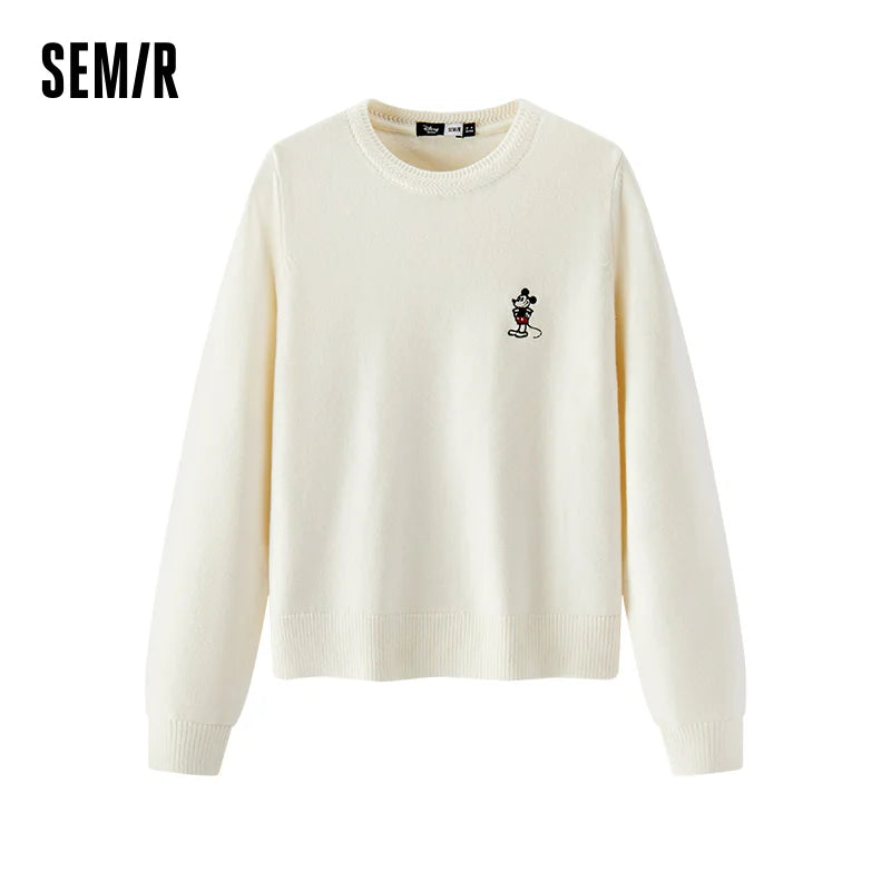Semir Elegant Sweater Women Spring Jacquard Crew Neck Embroidered Gentle Style Casual Versatile Fashion Daily Wear Top