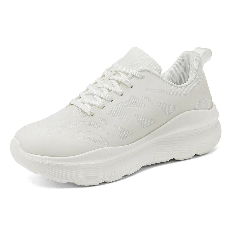 Men Women All White Thick Cushioned Running Shoes Lightweight Breathable Mesh Platform Sneakers Non Slip Athletic Walking Shoes