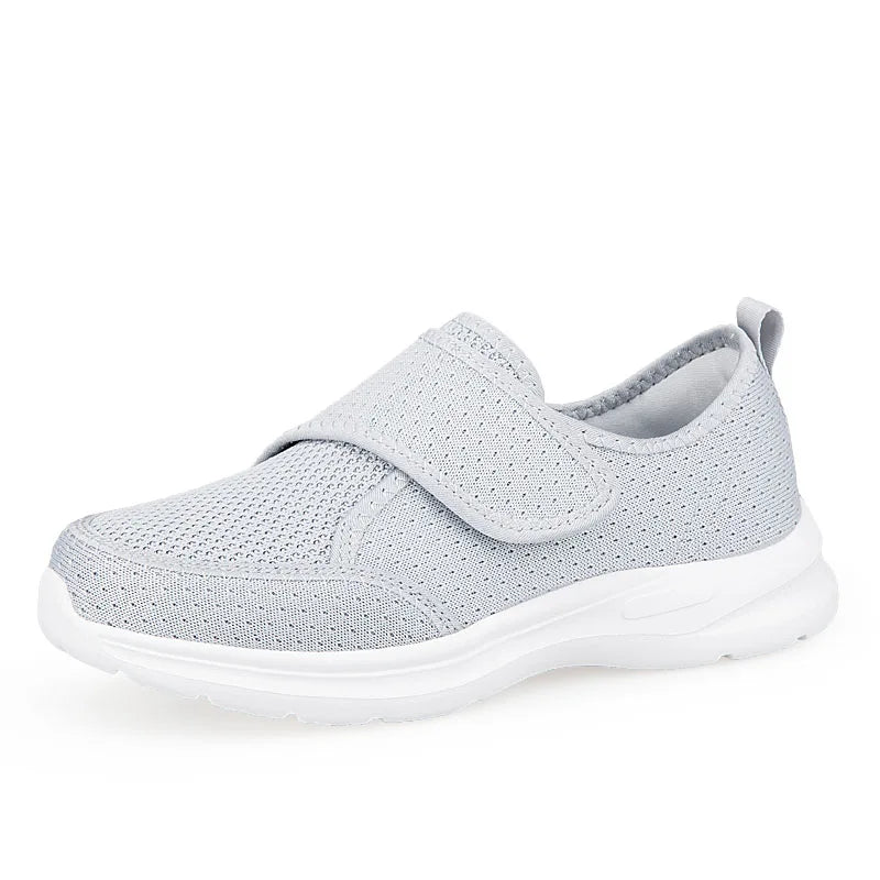 Adjustable Mesh Walking Shoes Breathable Lightweight Sneakers with Hook and Loop Non-Slip Soft Sole Comfort Shoes for Elderly