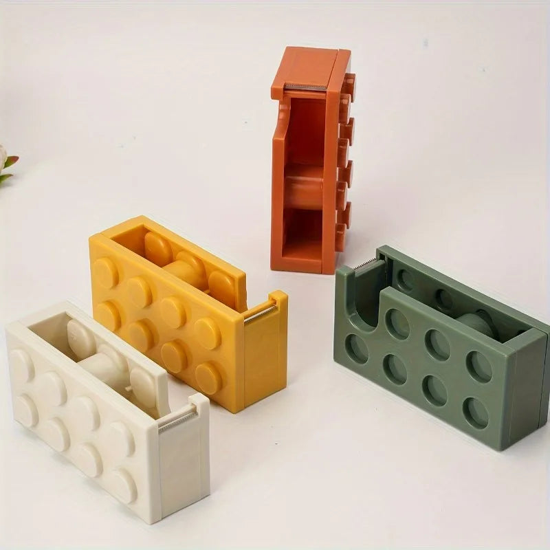 1pc Building Block Tape Holder, Cultural And Creative Tape Holder, Transparent Tape Cutter, Office Tape Box, Tape storage box