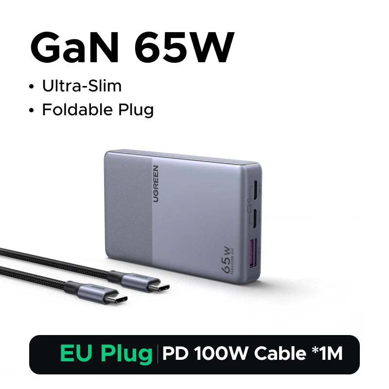 【Ultra Slim】UGREEN Nexode Air 65W GaN Charger PD3.0 QC4.0 PPS For Macbook Pro Air Laptop iPhone 18 17 Samsung S26 iPad Tablet