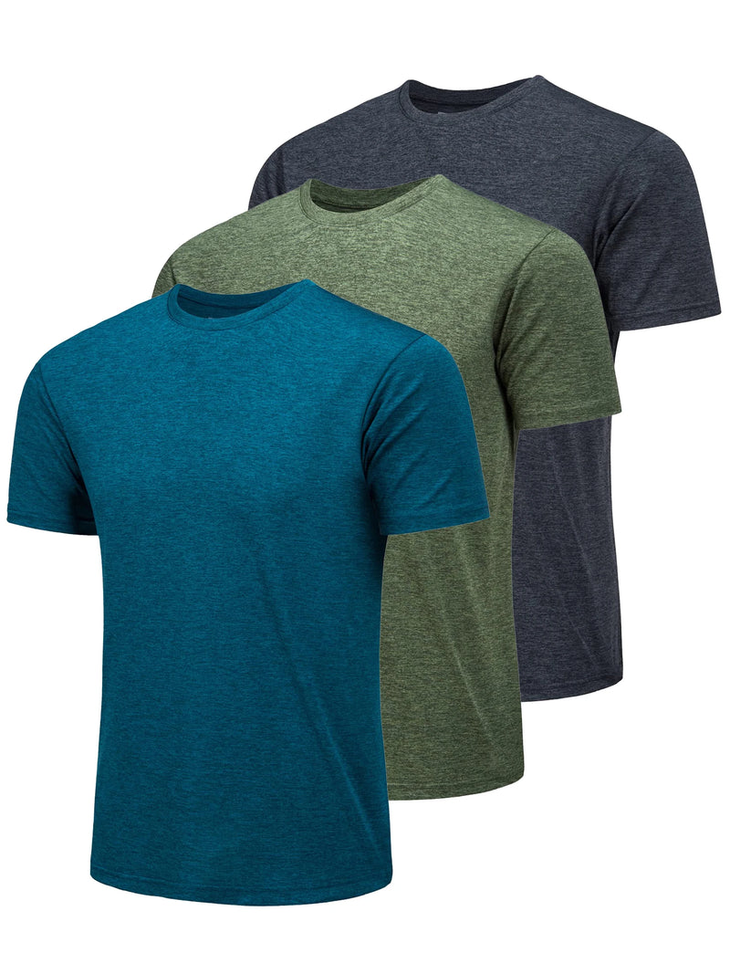 TACVASEN 3 Packs Summer T-shirts Mens Crew Neck Short Sleeve Shirts 3 Pieces/Lot Moisture Wicking Quick Dry Casual Tees Gym Tops