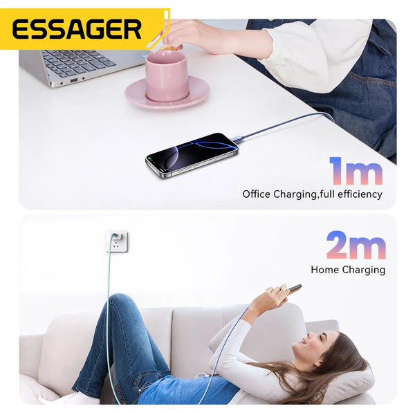 Essager USB C Color Cable For iPhone 16 15 14 Xiaomi Huawei PD 60W Fast Charging For Samsung Macbook iPad Type C to Type C Cable